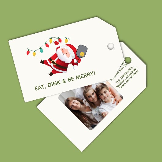 Schattige Pickleball Santa White Christmas Foto Cadeaulabel