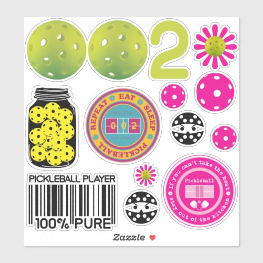 Schattige pickleball sticker sheet 002, groot (Vel)