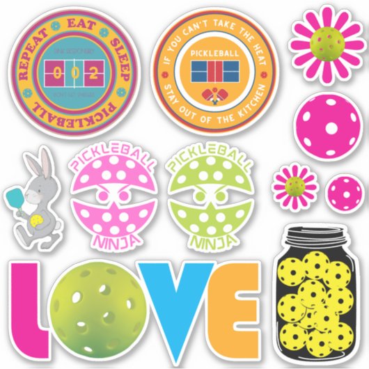 Schattige pickleball sticker sheet 003, groot (Voorkant)