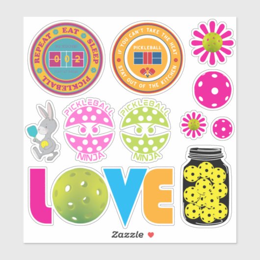 Schattige pickleball sticker sheet 003, groot (Vel)