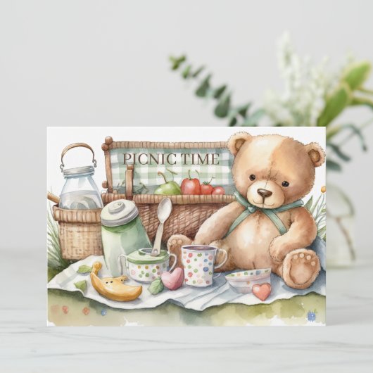 schattige picknick beren toevoegen tekst kaart (Staand voorkant)