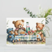 schattige picknick-beren voegen tekstuitnodiging t kaart (Staand voorkant)