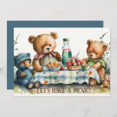 schattige picknick-beren voegen tekstuitnodiging t kaart (Voorkant / Achterkant)