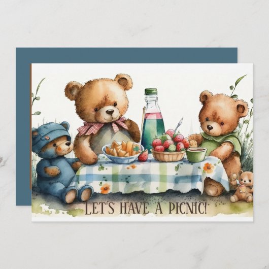 schattige picknick-beren voegen tekstuitnodiging t kaart (Voorkant / Achterkant)