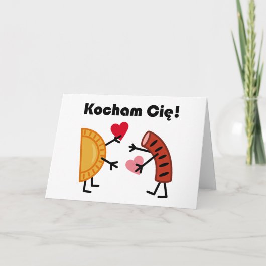 Schattige Pierogi & Kielbasa Kocham Cie! (Ik hou v Feestdagen Kaart (Voorkant)
