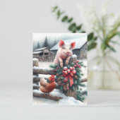 Schattige Pig and Chicken Christmas Boerderij gepe Briefkaart (Staand voorkant)