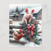 Schattige Pig and Chicken Christmas Boerderij gepe Briefkaart (Voorkant)