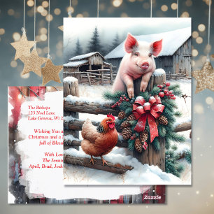 Schattige Pig and Chicken Christmas Boerderij gepe Briefkaart