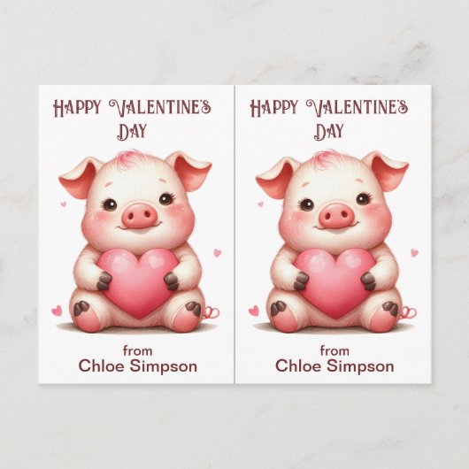 Schattige Pig Pink Heart Kind Valentijn Classroom  Briefkaart (Voorkant)