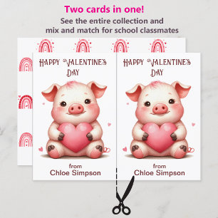 Schattige Pig Pink Heart Kind Valentijn Classroom  Briefkaart
