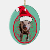 Schattige Pig Santa - Blauwgroen en Rood Keramisch Ornament (Rechts)