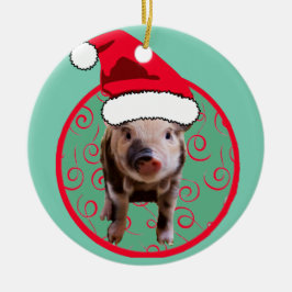 Schattige Pig Santa - Blauwgroen en Rood Keramisch Ornament