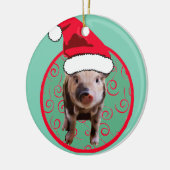 Schattige Pig Santa - Blauwgroen en Rood Keramisch Ornament (Links)