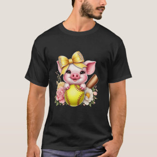 Schattige Pig Softball Coquette Bow Piglet Softbal T-shirt