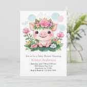 Schattige Piggy en Wildflower Meisje Baby shower Kaart (Staand voorkant)