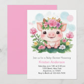 Schattige Piggy en Wildflower Meisje Baby shower Kaart (Voorkant / Achterkant)