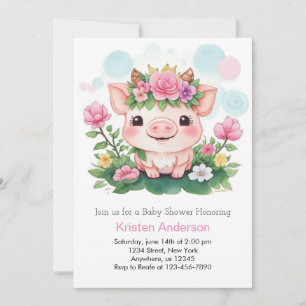 Schattige Piggy en Wildflower Meisje Baby shower Kaart