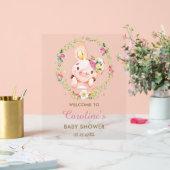 Schattige Piggy Pig Pink Floral Baby shower Welkom Acryl Bord (Huwelijk)