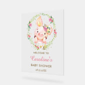 Schattige Piggy Pig Pink Floral Baby shower Welkom Acryl Bord (Hoek)