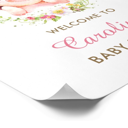 Schattige Piggy Pig Pink Floral Baby shower Welkom Poster (Hoek)