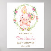Schattige Piggy Pig Pink Floral Baby shower Welkom Poster (Voorkant)