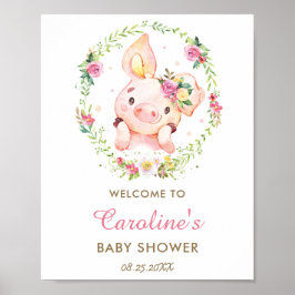 Schattige Piggy Pig Pink Floral Baby shower Welkom Poster