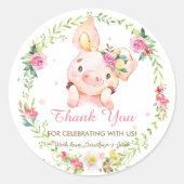 Schattige Piggy Pink Floral Baby shower Verjaardag Ronde Sticker (Voorkant)