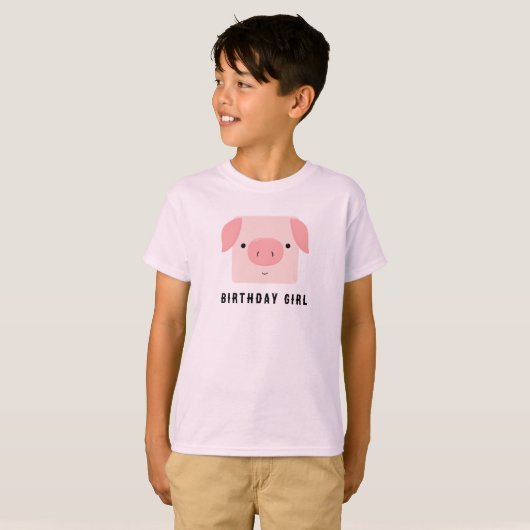 Schattige Piggy Roze Verjaardags Meisje T-shirt (Voorkant volledig)