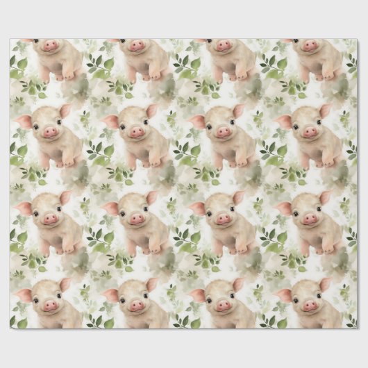 Schattige Piggy Waterverf Naadloos Patroon Cadeaupapier (Vlak)