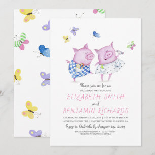 Schattige Pigs Couple Sweet Engagement Party Kaart