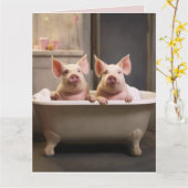 SCHATTIGE PIGS FUNNY BIRTHDAY WENSKAART KAART (Gele Bloem)
