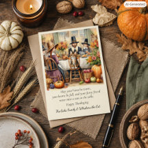 Schattige Pilgrimfamilie met Kat Thanksgiving-vaka