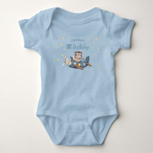 Schattige Piloot Beer Blauwe Vintage Vliegtuig Ver Romper