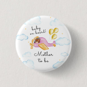 Schattige Piloot Beer Vliegtuig Moeder Wordt Baby  Ronde Button 3,2 Cm
