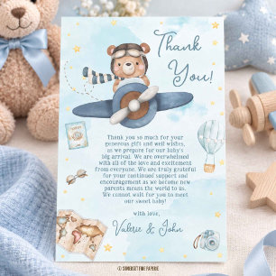Schattige Piloot Teddybeer Blauwe Vliegtuig Jongen Bedankkaart