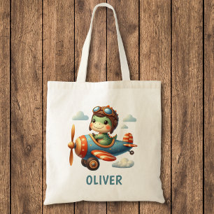 Schattige Piloot Trex Dinosaurus Vliegt in een Bla Tote Bag