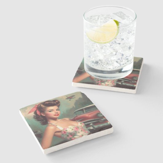  Schattige Pin-Up Schilderen Stenen Onderzetter (Zijkant)