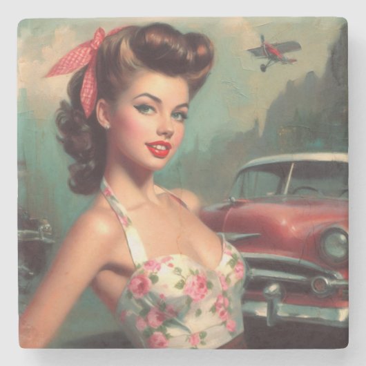  Schattige Pin-Up Schilderen Stenen Onderzetter (Voorkant)