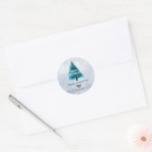 Schattige pine-structuur, blauwe glittery Bokeh Ronde Sticker (Envelop)