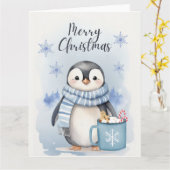 "Schattige Pinguïn 3" Kaart (Gele Bloem)