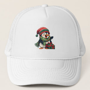 Schattige Pinguïn Aangekleed voor Kerstmis Trucker Pet