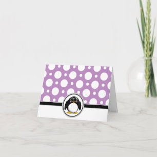 Schattige Pinguïn, aangepast Paars Polka Dot Kaart
