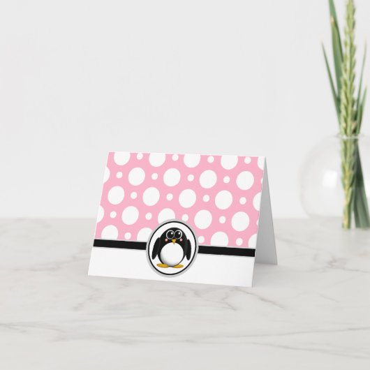 Schattige Pinguïn aangepast Roze Polka Dot Kaarten (Voorkant)