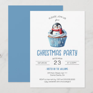 Schattige pinguïn blauw kerstfeest kaart