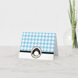 Schattige Pinguïn Blauw & Witte Houndstooth Kaarte Bedankkaart