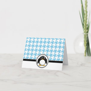 Schattige Pinguïn Blauw & Witte Houndstooth Kaarte Bedankkaart