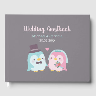 Schattige Pinguïn Bruidegom en Bruid Liefdes Vogel Gastenboek
