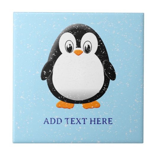 Schattige Pinguïn Cartoon Aangepaste Blauwe Tegeltje (Voorkant)