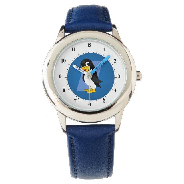 Schattige pinguïn cartoon - blauw horloge (Voorkant)