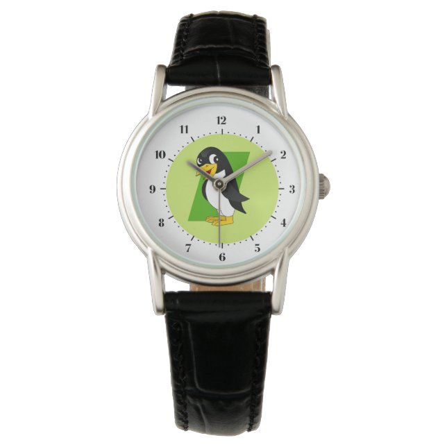 Schattige pinguïn cartoon - groen horloge (Voorkant)